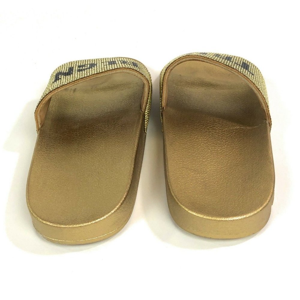 True Religion Womens 6 Medium Width Meyer Bling Gold Rhinestone Slides Sandals - Picture 6 of 8